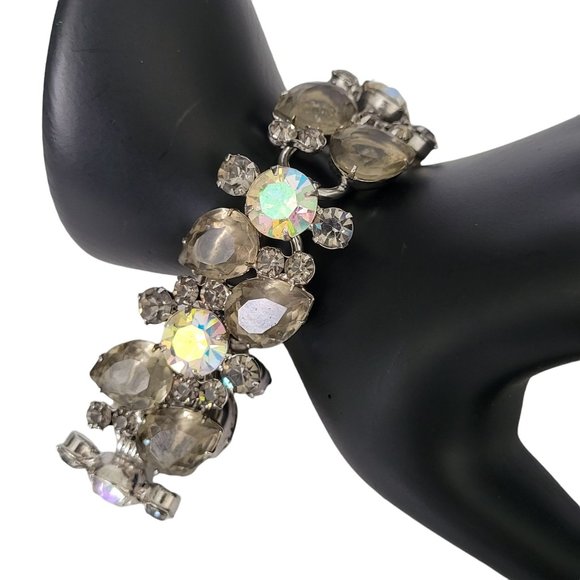 Juliana D & E AB Aurora Borealis Bracelet Smoky Gray Crystal Prong Set 6 3/4" - Picture 1 of 10